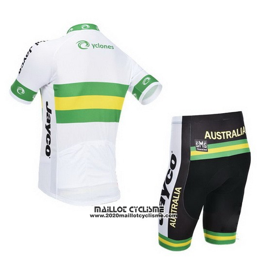 2013 Maillot Ciclismo Australie Blanc et Vert Manches Courtes et Cuissard